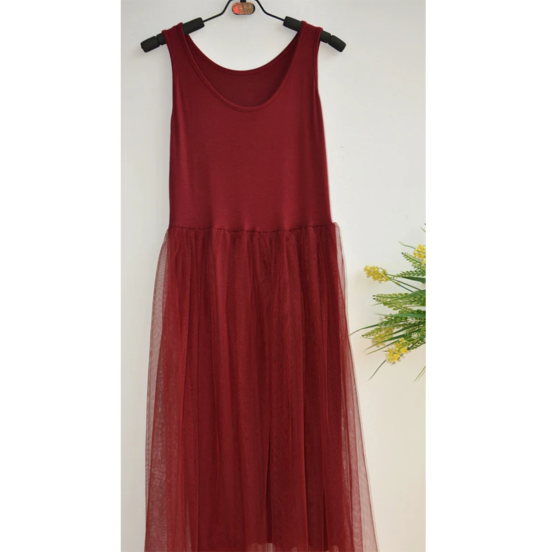 New Casual Mesh Patchwork Women Dress Spring Summer Long Maxi Women