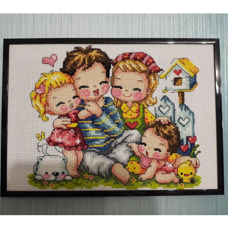 Joy sunday cartoon style A cute couple christmas cross stitch free patterns  kits for children easy needlepoint - AliExpress