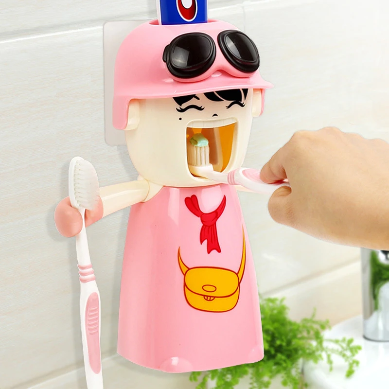 Cute Automatic Sucker Toothpaste Dispenser Kids Cartoon Plastic