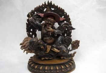 

USPS to USA S3045 Tibetan 100% purple Copper Bronze King Gesar Buddha Ride on Lion Foo Dog Statue