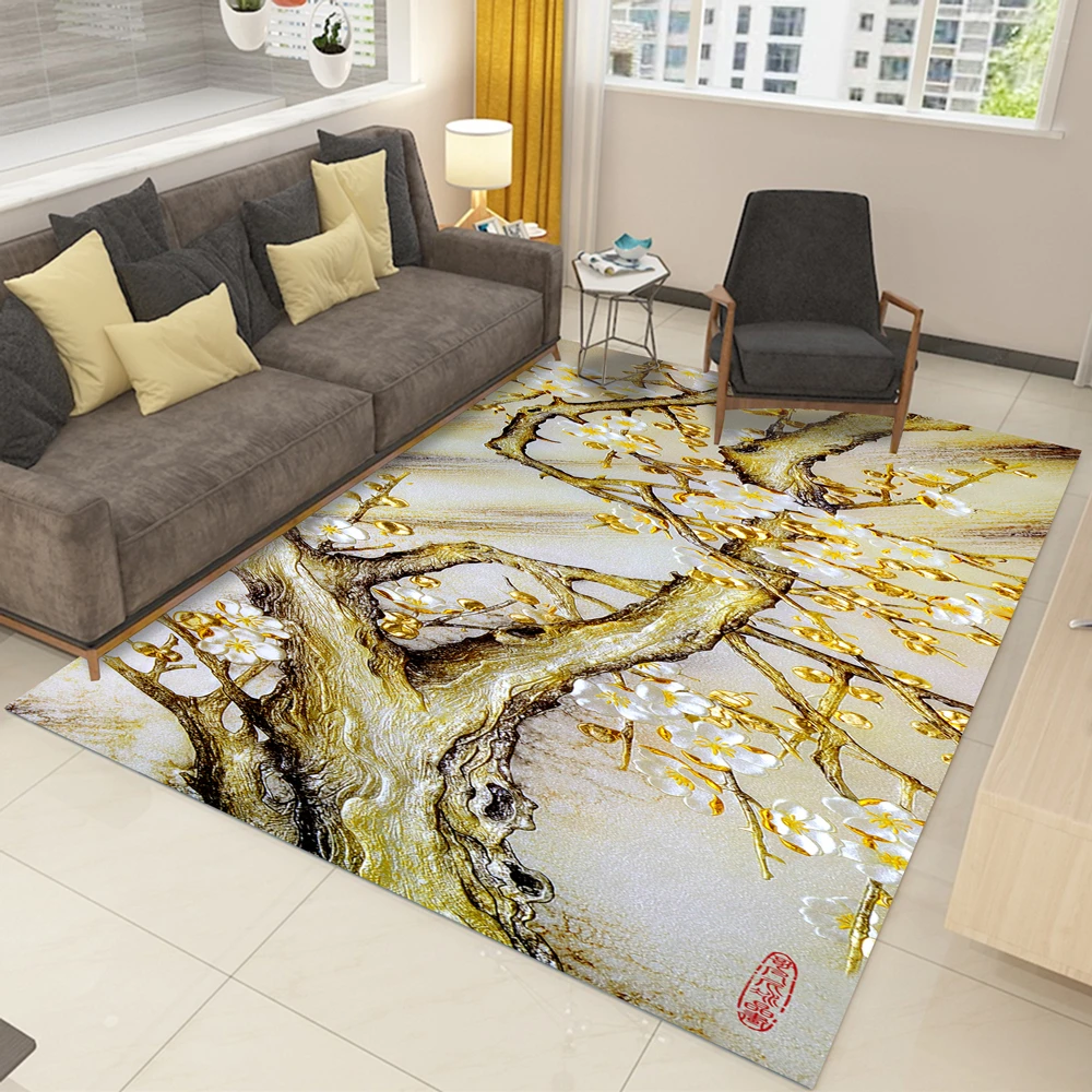 Large Size Living Room 3d Carpets Rectangular Rugs Lotus Flower