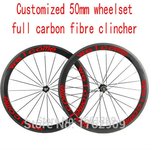 

New customized 700C 50mm clincher rims road bicycle aero 3K UD 12K full carbon fibre bike wheelsets 20.5 23 25mm width Free ship