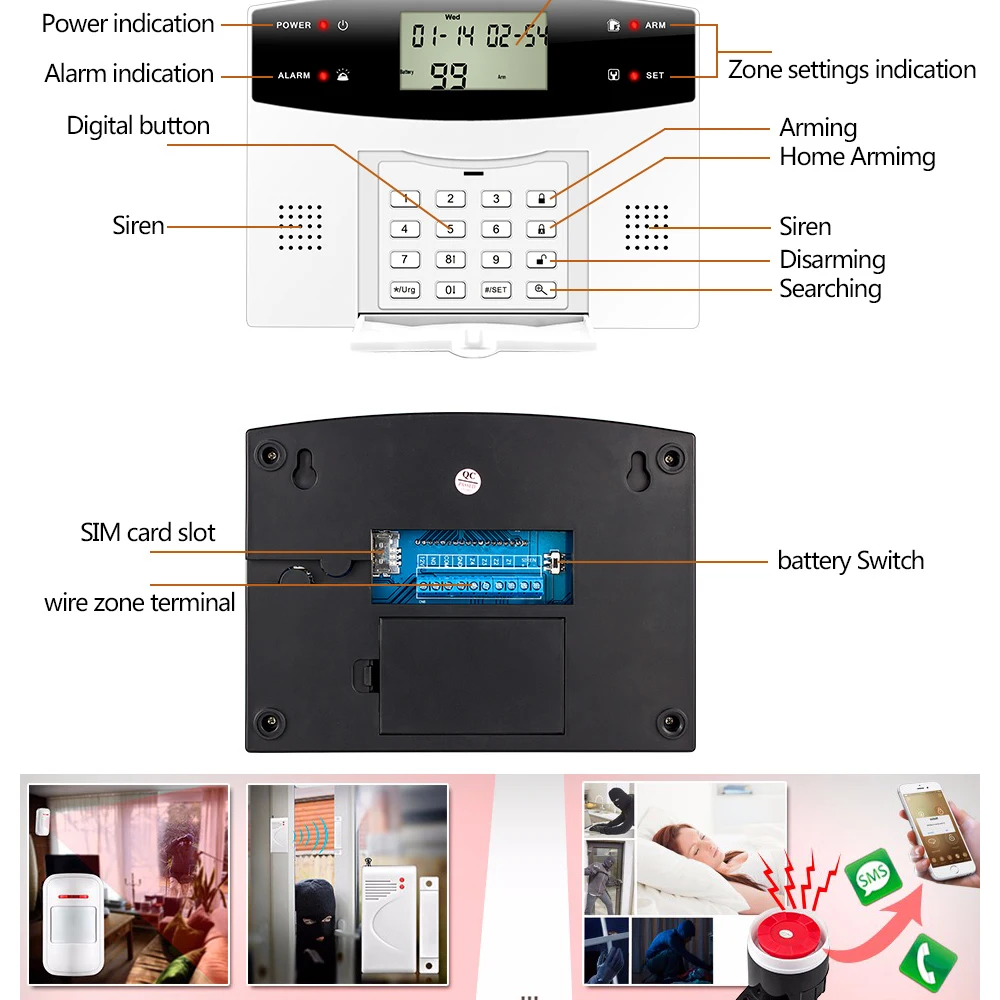 99 беспроводных и 4 проводных зон GSM сигнализация домашняя охранная сигнализация 433 МГц Охранная Сигнализация Противоугонная PIR дверной датчик стробоскоп сирена
