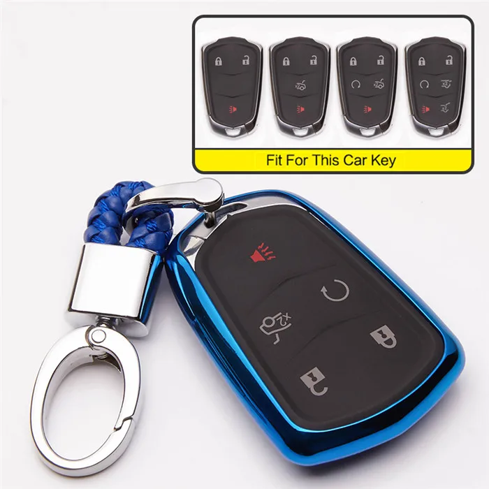 Стильный ключ для автомобиля из ТПУ чехол для Cadillac Escalade SRX CTS ats XTS STS чехол для защиты ключей аксессуары для ключей интерьер - Название цвета: Blue With Keyring