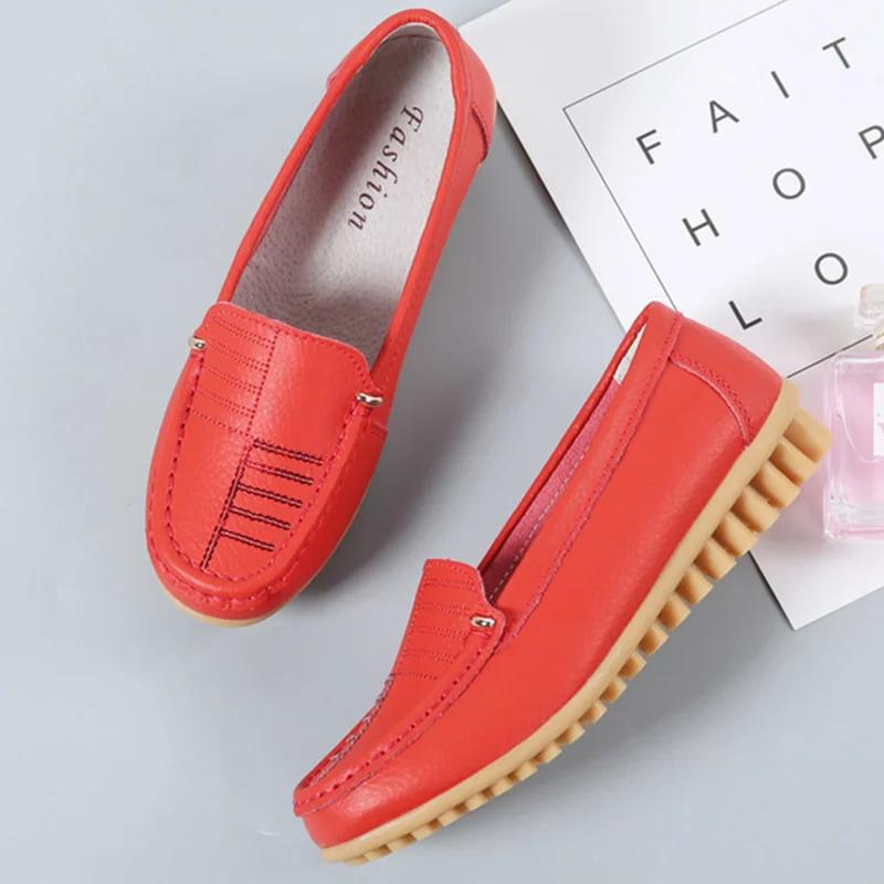 Costura 40 Planos Cuero red Mujer Zapatos Estilo Black Sólido Genuino De Mujeres blue 35 Mocasines Viejo Tamaño Px44g1q