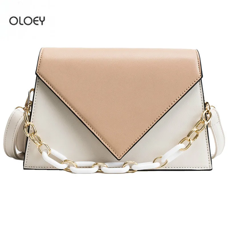 

OLOEY Women's New Square Bag Chain Contrast Bag High Quality Red Shoulder Bag Crossbody Bag PU Leather