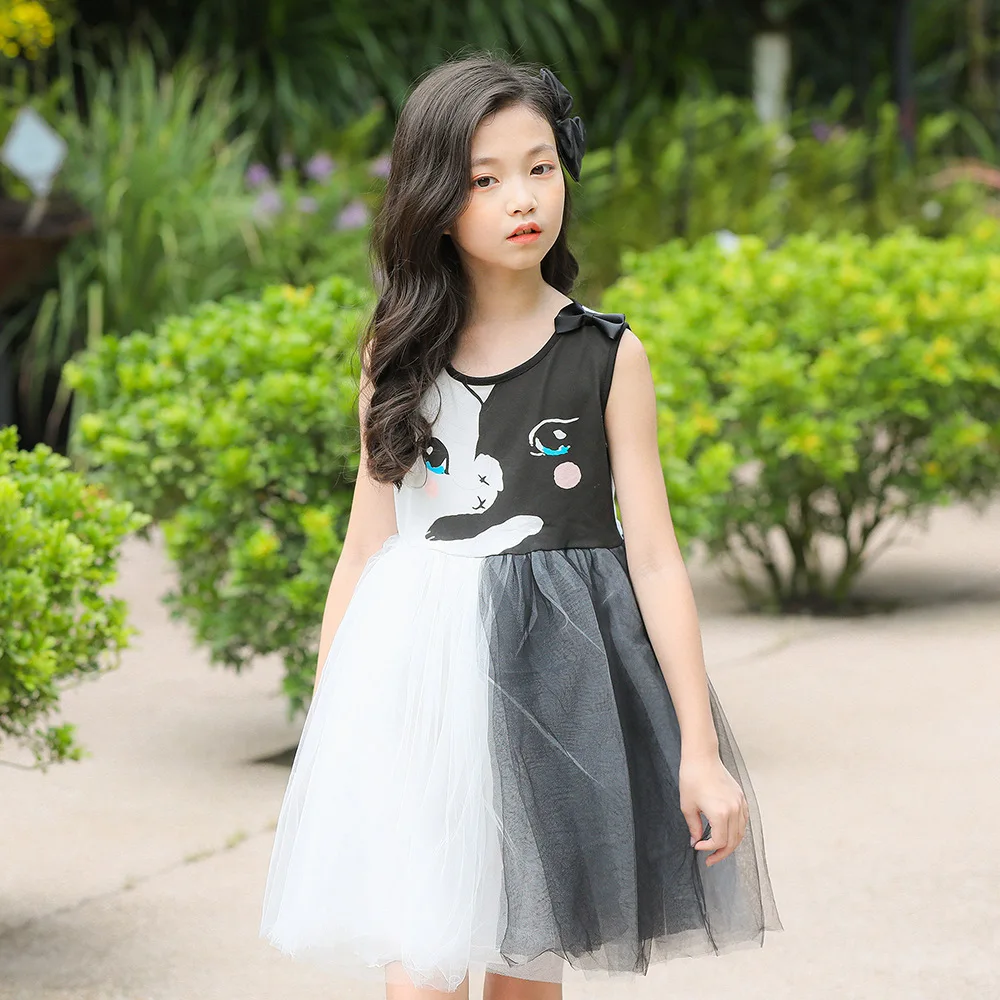 

Teenage Kids Dresses Girls Princess Dress 2019 Summer Cartoon Mesh Print Vest Ball Gown Dresses Girls Clothing Children Costume