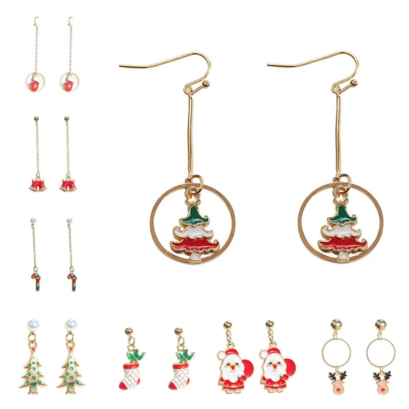 

Christmas gifts new ideas long drip dripping earrings simple small reindeer crutches socks earrings women fashion accessories