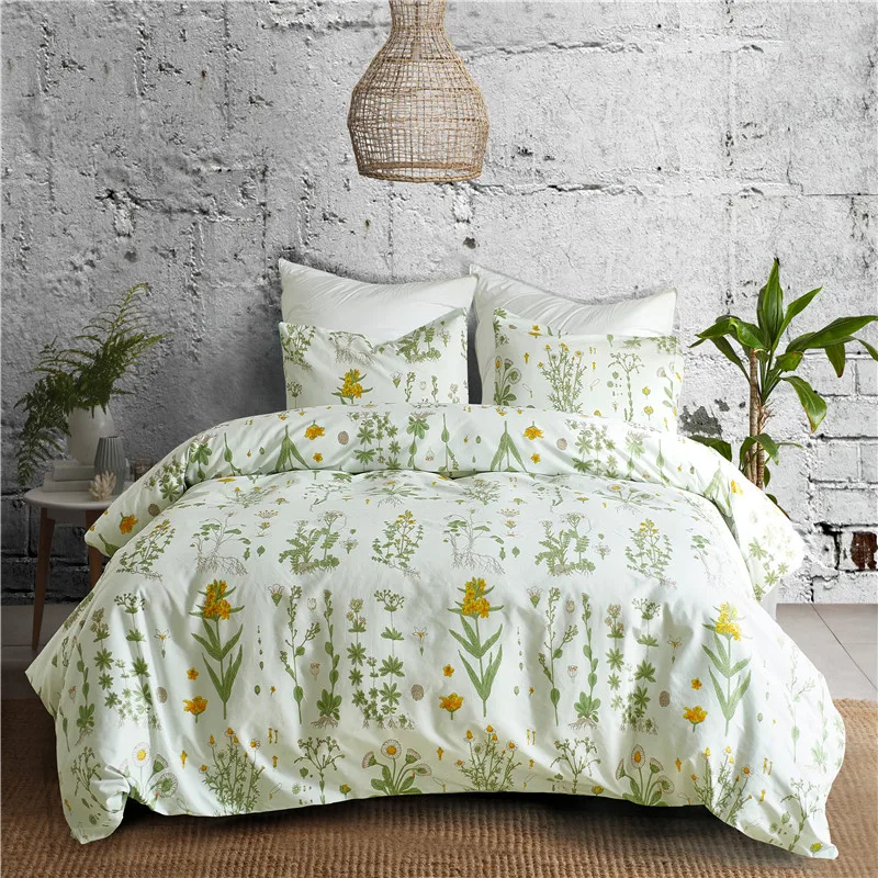 

Rural Style Green Flower Pattern Bedding Sets Soft 2/3pcs Bed Linings Duvet Cover Pillowcases Cover Set USA Twin Queen King Size