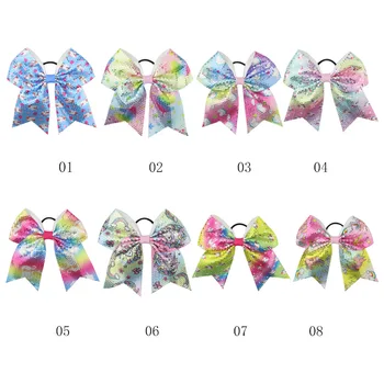 

8 Colors Fashion Sequins Shiny Grosgrain Bows With ElasticPrincess Hair Bows Sparkly Hair Clips For Girls Christmas Halloween