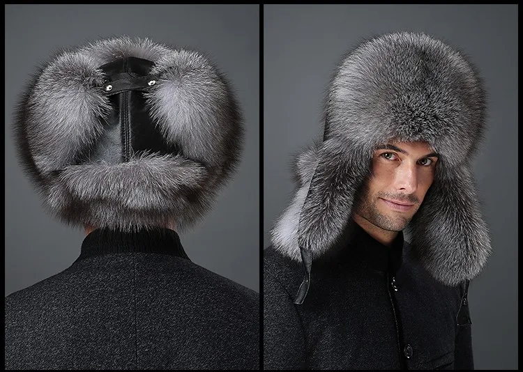 Мужская зимняя меховая шапка с ушанками, русская бомбардировочная Кожаная шапка с мехом, популярные модные зимние шапки охотника для мужчин, зимняя шапка из лисьего меха