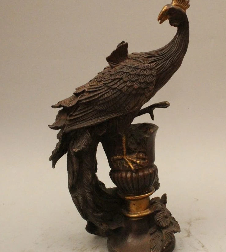 

10" China Chinese Bronze Fengshui Phoenix Juno Wonder Bird fung-hwang Statue