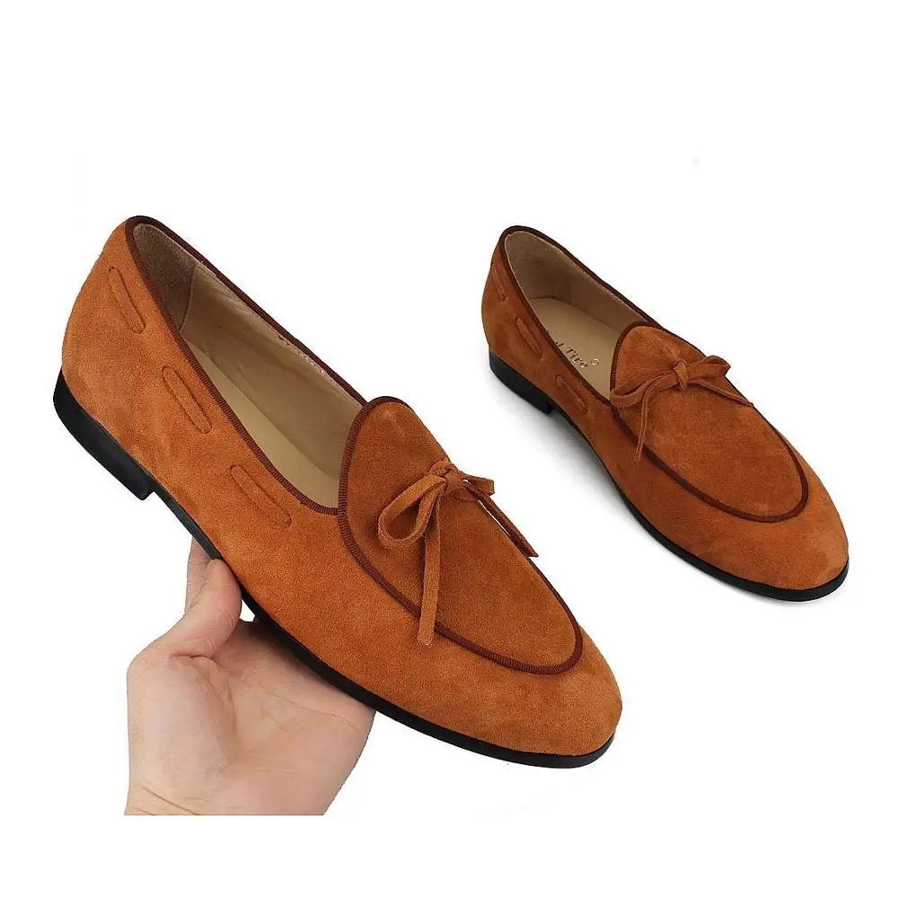Brown SUEDE LOAFERS WITH LEATHER BOW (6)