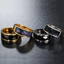 Титан Нержавеющая сталь черный блеск фиолетовый камень Для мужчин Винтаж кольцо мужской золотой и серебряный цвета Для женщин Обручение Ретро перстни