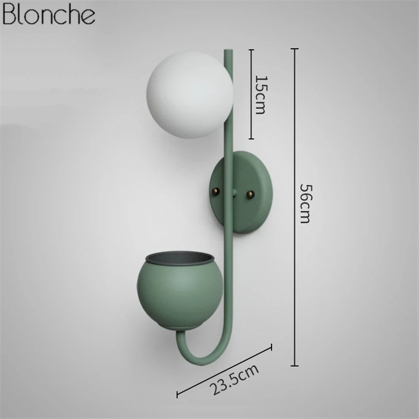  Nordic Macarons Plants Wall Lamp with Flowers Pot Glass Ball Lampshade Wall Sconce for Living Room  - 32893299204