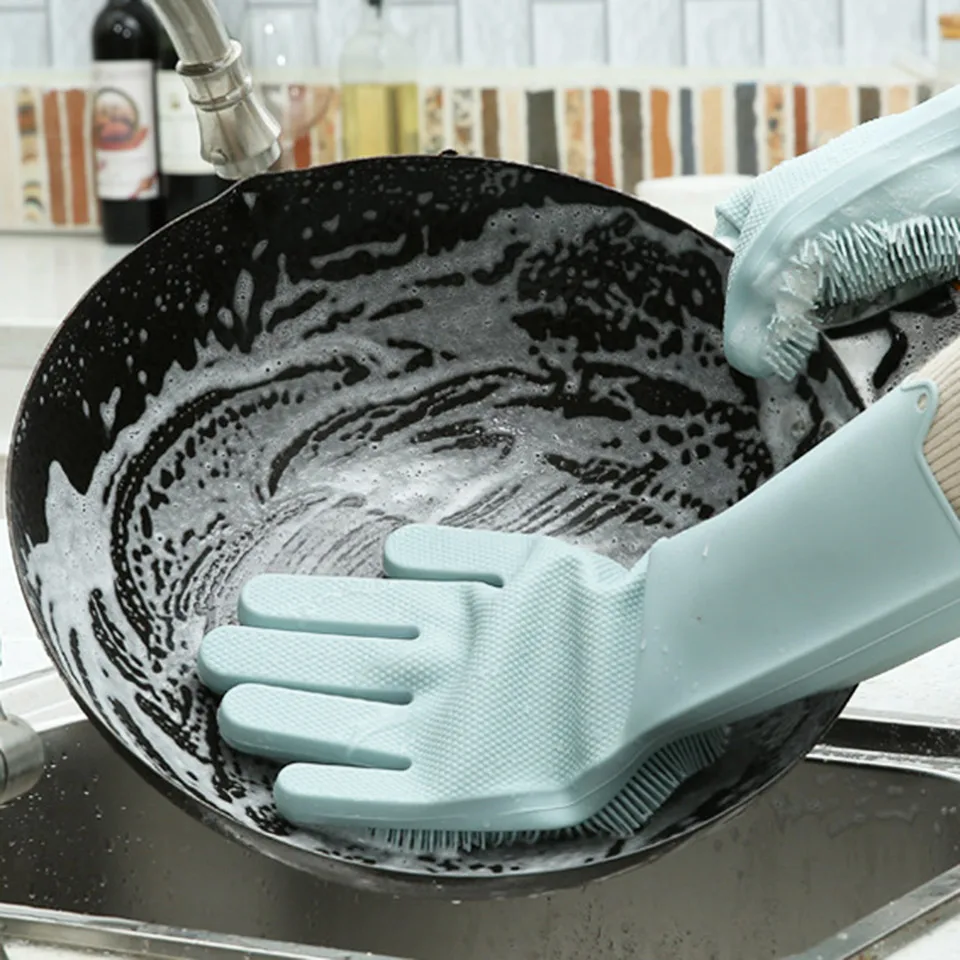 Food Grade Magic Gloves Dishwashing Gloves With BrushScrubber Waterproof Long Rubber Gloves Kitchen For CleaningWashing Dishes 3
