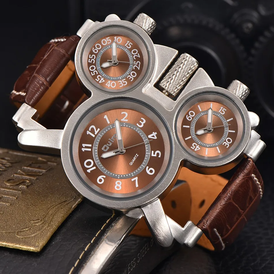 Мужские часы Oulm Топ бренд класса люкс военные кварцевые часы уникальные 3 маленьких циферблата кожаный ремешок мужские наручные часы Relojes Hombre
