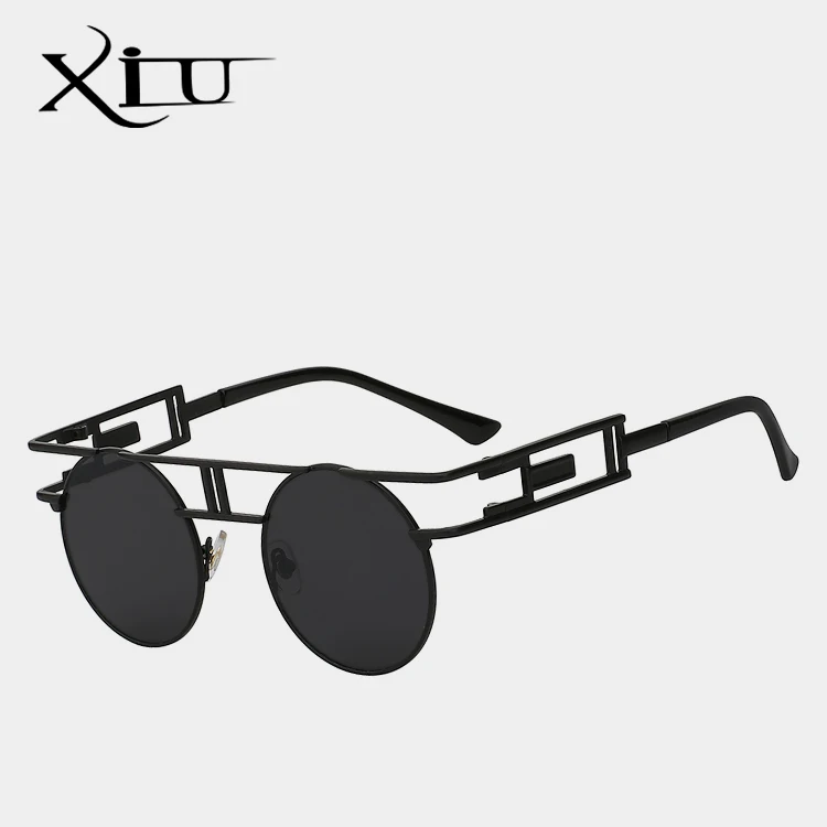 XIU стимпанк готические Солнцезащитные очки женские брендовые дизайнерские солнцезащитные винтажные Ретро очки розовое золото женские очки наивысшего качества UV400 - Цвет линз: Black w black