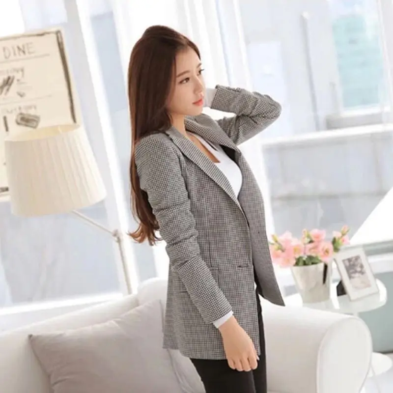 2017 Women Plaid Blazers and Jackets Suit Ladies Long Sleeve Work Wear Blazer Plus Size Casual Female Outerwea