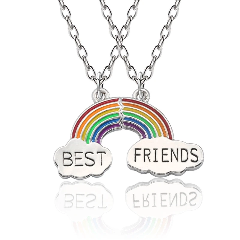 

1set(2PCS) Fashion Alloy Best Friends Pendant Chocker Necklace Hot Girl Children BFF Rainbow Necklace Jewelry Gift, XL0021