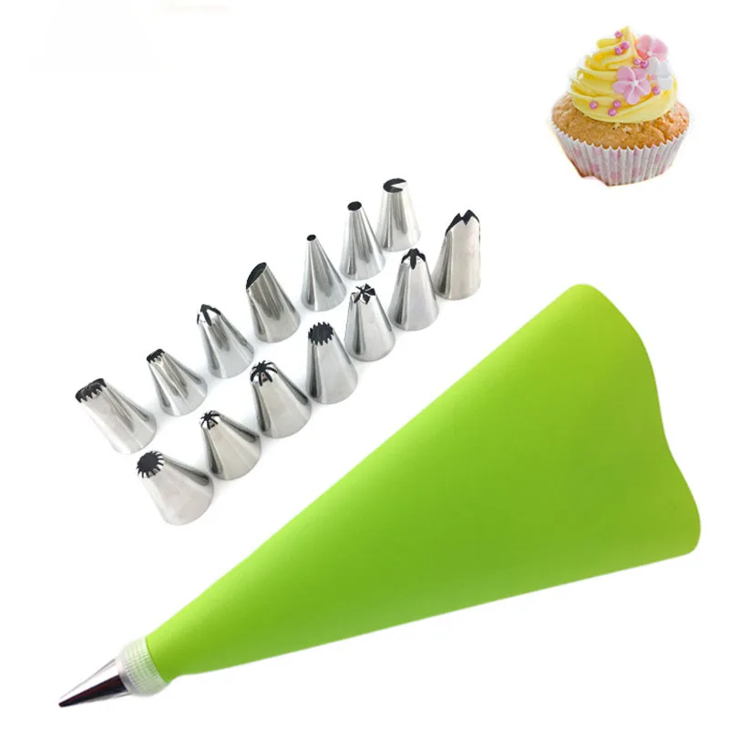 16pcs Green Распродажа 8 шт./16 шт./компл. Кухня выпечки инструмент для декорирования тортов силиконовая насадка для айсинга Крем кондитерский мешок Нержавеющая сталь насадка конвертер - Цвет: 16pcs Green