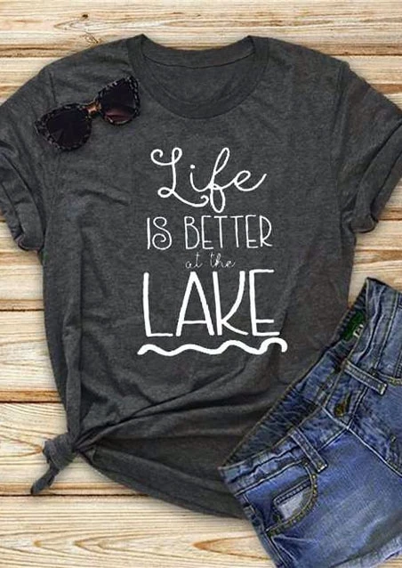 

New Summer Letter Tee Life Is Better At The Lake Tumblr T-Shirt Hipster Aesthetic Tops Trendy Camisetas Clothing Vintage Outfits