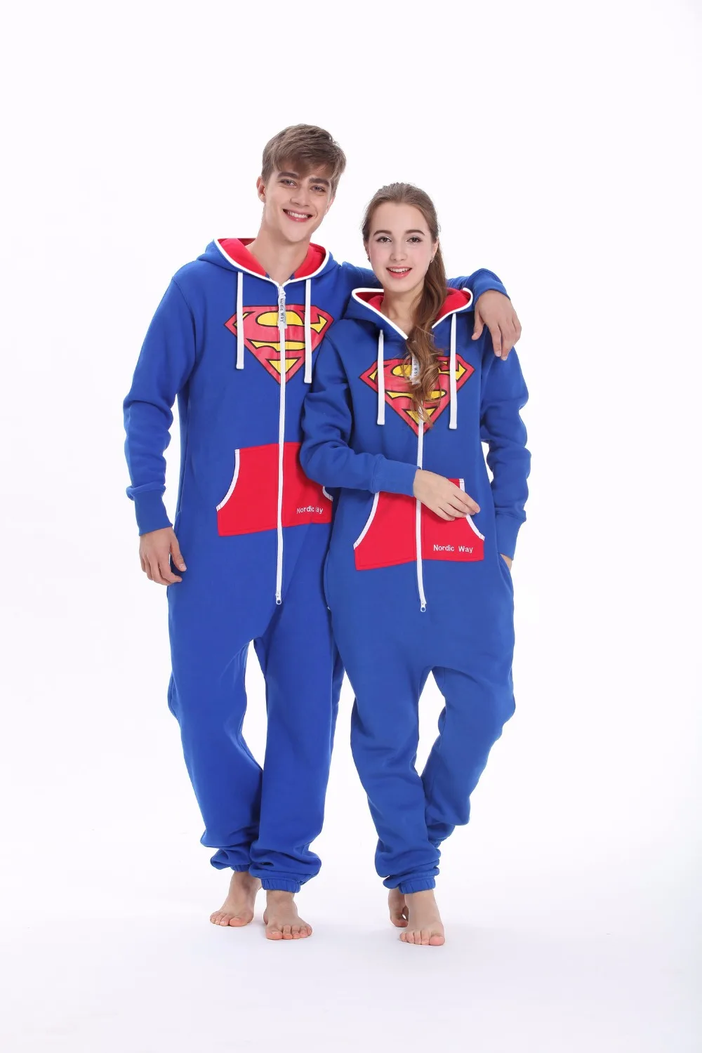 

Nordic Way One Piece Jumpsuit Super Man Print Adult Unisex Romper Hoody Fleece