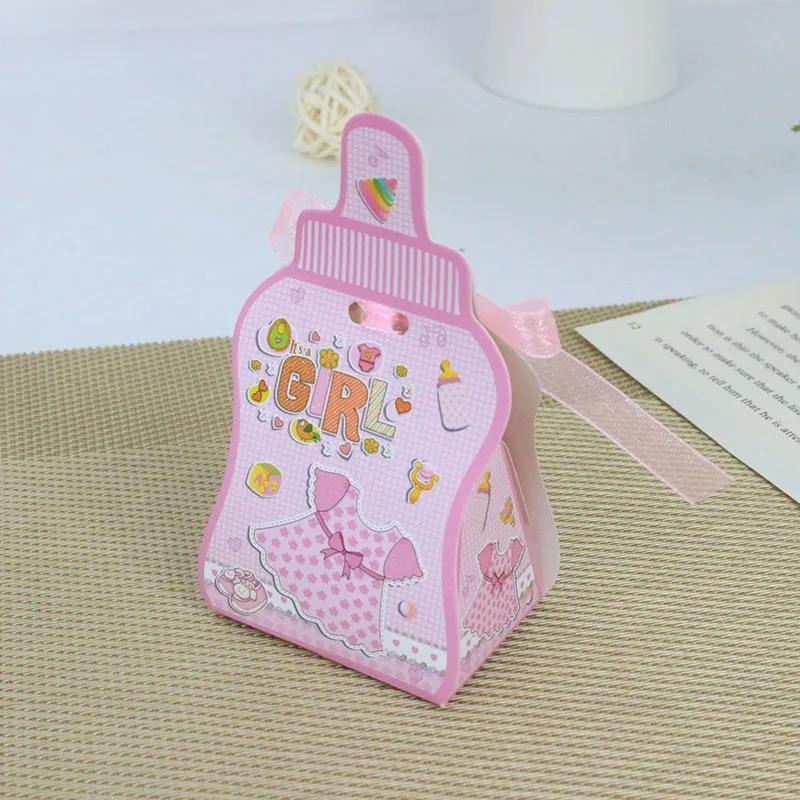 AVEBIEN 50 шт. милый мультфильм мальчик и девочка ребенок душ конфеты коробка День Рождения украшения Детские сувениры шоколадная бумажная коробка - Цвет: Pink