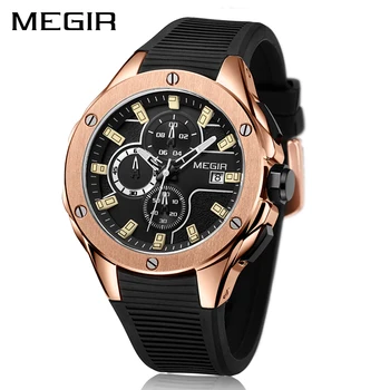 

MEGIR Men Sport Watch Chronograph Silicone Strap Quartz Army Military Watches Clock Men Top Brand Luxury Male Relogio Masculino