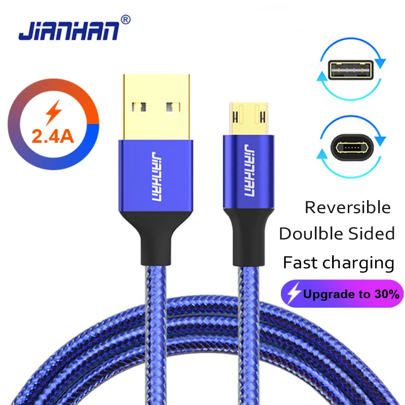 

JianHan Reversible Micro USB Cable Charger Data Sync Fast Charging Cables for Xiaomi,Samsung Galaxy S6,LG,Sony Android Phone