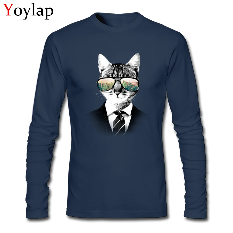 100% Cotton Fabric Adult Long Sleeve Tops Shirt NYC Cat Design Summer Autumn T-Shirt Classic Company Round Neck Sweatshirts NYC Cat navy