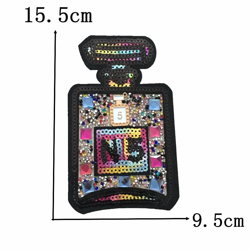 

1 PC Rhinestines N 5 Perfume Bottle Embroidered Patch Iron on Sewing Crystal Sequined Applique for Jeans Clothing Decorations