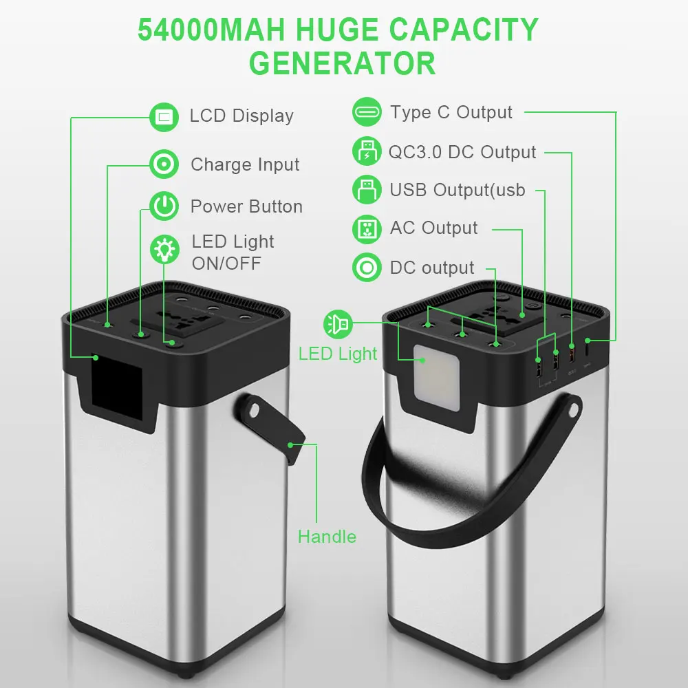 X DRAGON 200W Солнечная Мощность банка 110V/220V Портативный генератор 54000mAh солнечное