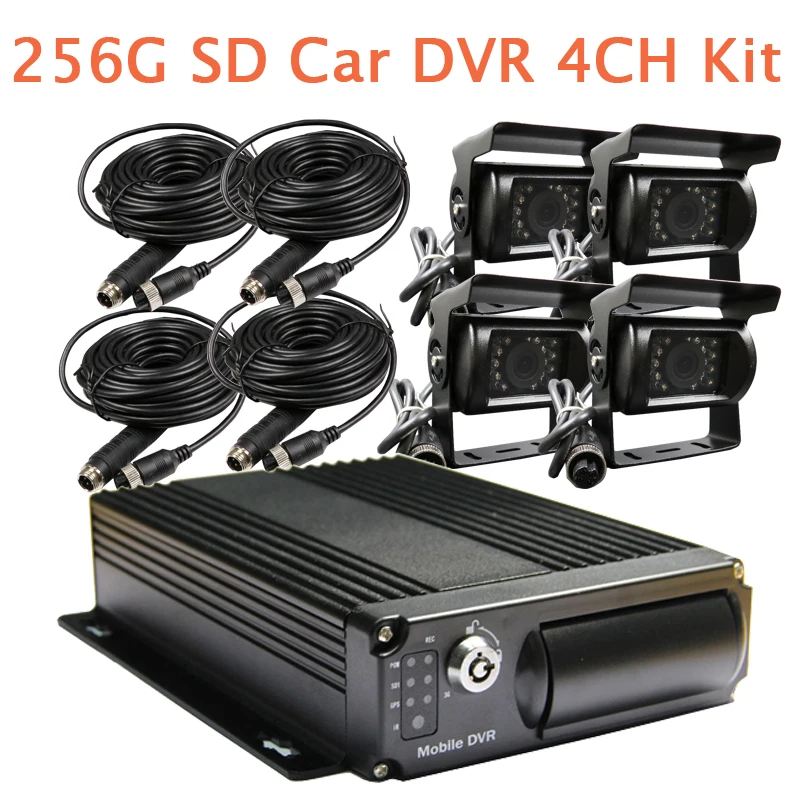 

4CH SD 256G Car Vehicle DVR Video Recorder 4 Pieces Waterproof CCTV SONY CCD Rear View Camera For Truck Van Bus Free Shipping