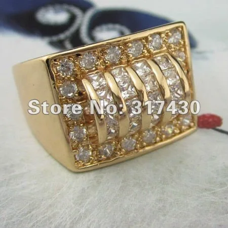 Lowest Price Wholesale 18k Real Yellow Gold Filled Men&#39;s CZ Ring Size9 Clear Zircon GF Wedding ...