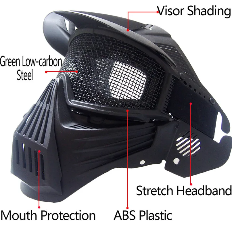 Professional Outdoor Motorcycle Cycling Protection Mask Tactical Military Airsoft Safety Metal Mesh Goggles Full Face Mask #2A20 (5)