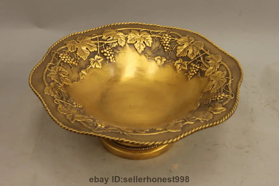 

China Copper Brass grape Vines Buddhism Hall for disk Tray Fruit plate 5.19
