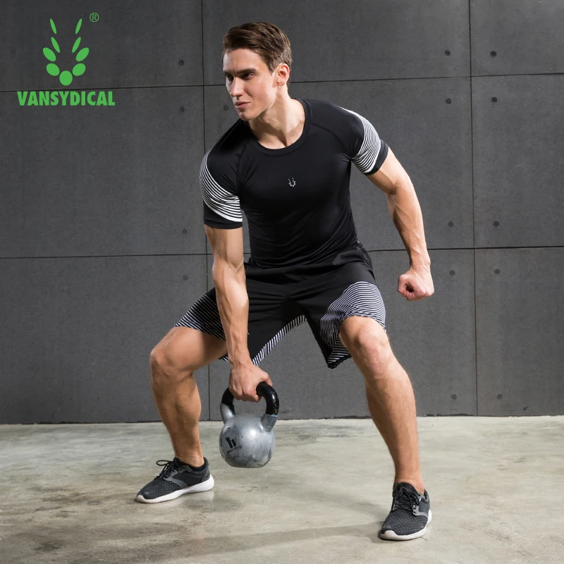 

Vansydical 2019 Sports Suit Tracksuit Men Gym Clothing Compression Shirt Shorts Sportswear Man Sporty Set Fitness Suit for Men