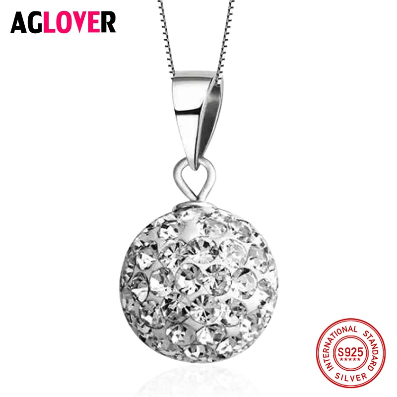 

AGLOVER 925 Sterling Silver Full Zircon Crystal Round Circle Long Women Necklaces Pendant Fashion Statement Necklace Jewelry