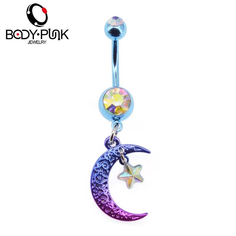 BODY PUNK Summer Bikini Jewelry Rainbow Plated Star CZ Belly Button
