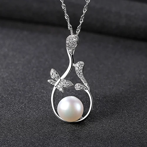 CZCITY Бабочка цветы кулон цепь ожерелье набор украшений с цирконием камень натуральный жемчуг ювелирные изделия ожерелье для женщин свадебный подарок - Цвет камня: White
