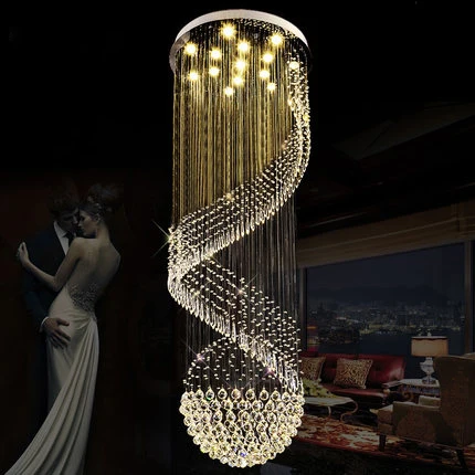 

LED Modern Crystal Chandeliers Long Spiral Chandelier Lights Fixture Home Indoor Lighting Villa Hotel Lamps Home Indoor Lighting