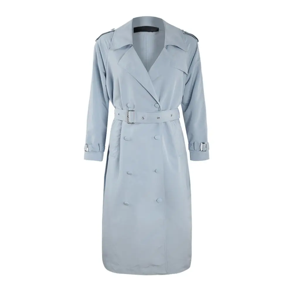 Beste Hdy Haoduoyi Vrouwen Casual Effen Kleur Double Breasted Uitloper Sjerpen Kantoor Jas Chic Epaulet Ontwerp Lange Trenchcoat Herfst