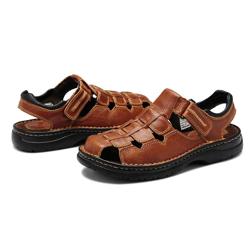 

Dropshiping New Fashion Summer Men's Casual Sandals Breathable Comfortable British Leather Sandals 39-46 Plus Size