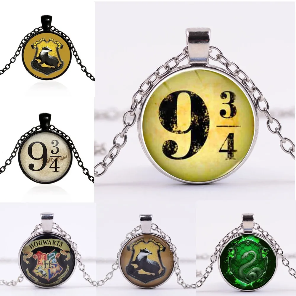 

10 Colors New Movie Harry Potter Figure Keyrings Potter Hogwarts Express Platform 9 and 3/4 Potter Necklace Pendant