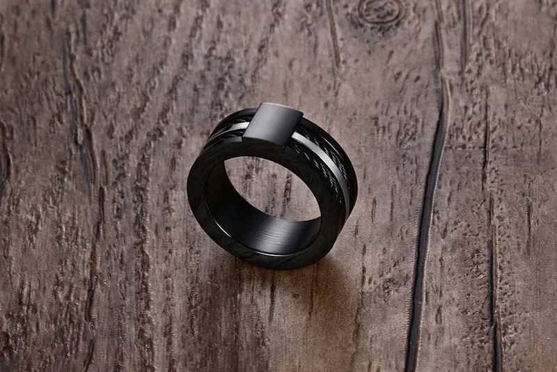 Meaeguet Wire Black Ring For Men 9MM Wide Male Party Stainless Steel Cables Rings Punk Rock Ring Men Jewelry (25)
