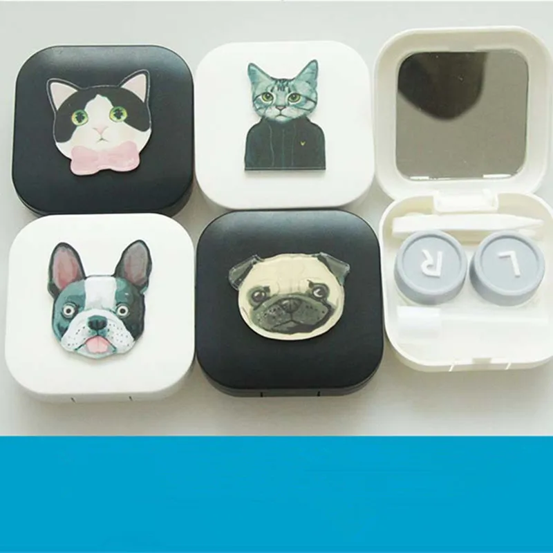 

LIUSVENTINA Portable DIY Acrylic Cute Dog Cat Contact Lens Case with Mirror for Color Lenses Gift for Friends and Children