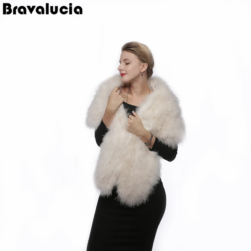 

Bravalucia Ostrich Feather Pashmina Bride Shawl Women Scarf Wedding Dress Poncho Evening Party Cape Plus Size Scarves Hohemian