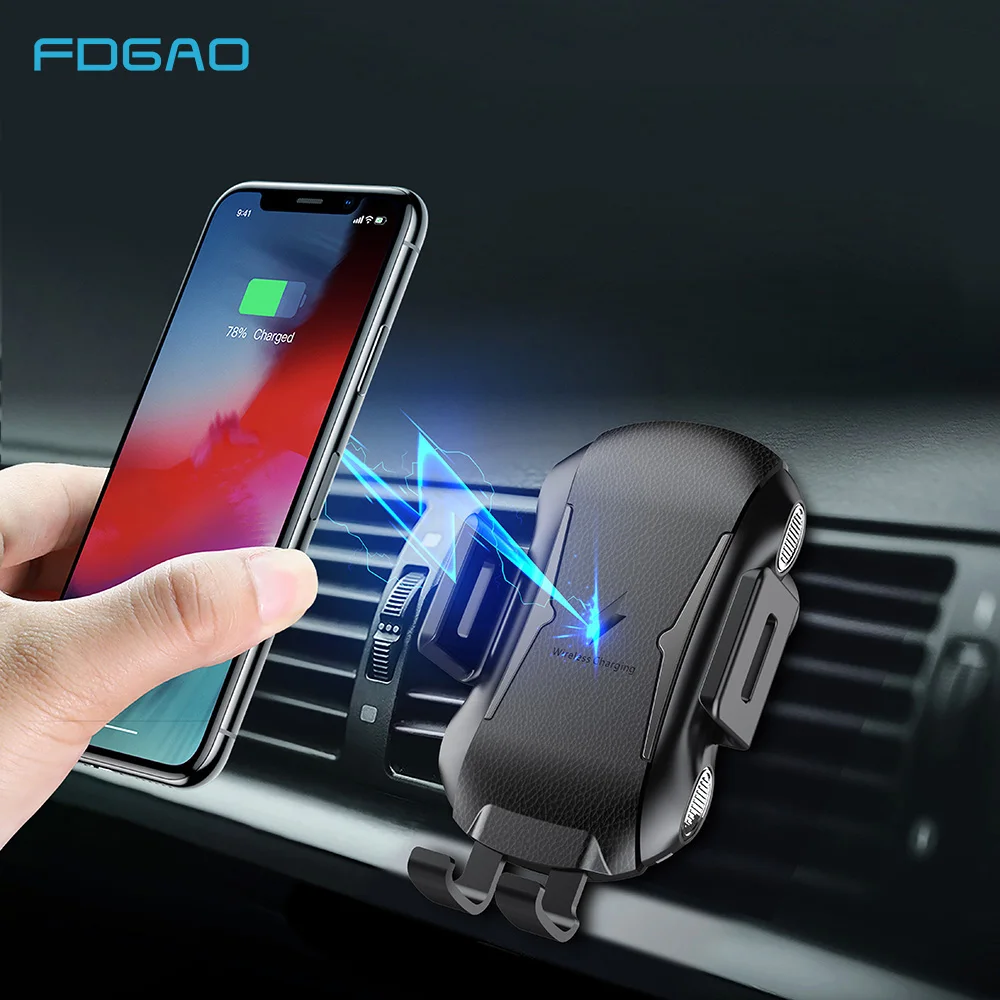 

FDGAO Automatic Car Wireless Charger for iPhone X XS MAX XR Car Phone Holder Qi 10W Fast Charging Touch Sensing Wireless Charger