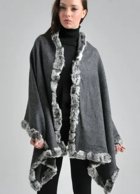 Free Shipping Dark gray Winter Fashion Women's Wool Cashmere Rabbit Fur ...